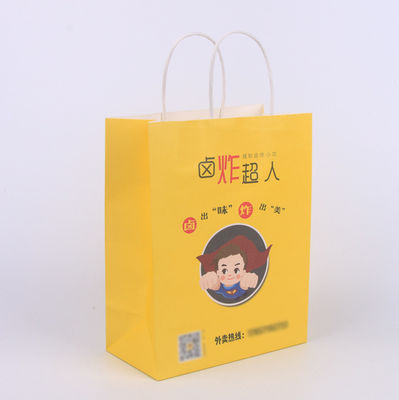 Biodegradable Kraft Paper Shopping Bags For Fast Food ODM Logo Printed