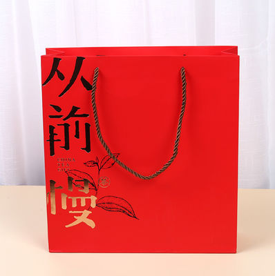 Gold Foil Red Matt Laminated Kraft Paper Shopping Bags With Handles